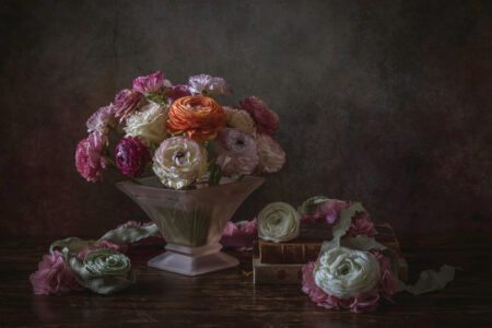 <i>Ranunculus</i> and Pretty Ribbons by Alison Leddy